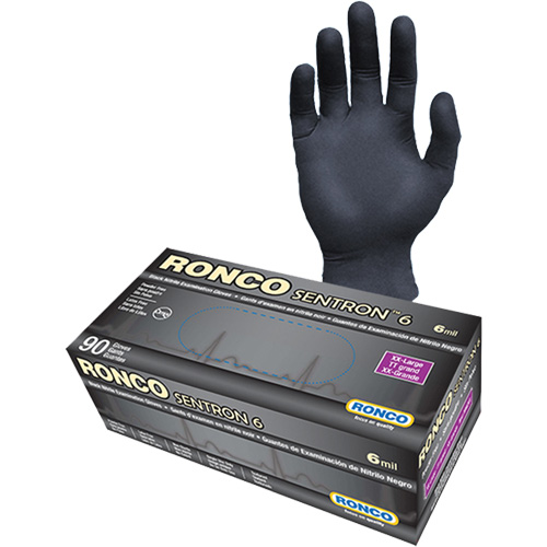 Gants d'examen jetables Sentron 6, 2T-Grand, Nitrile, 6 mils, Sans poudre, Noir, Classe 2 Moffatt Supply & Specialties