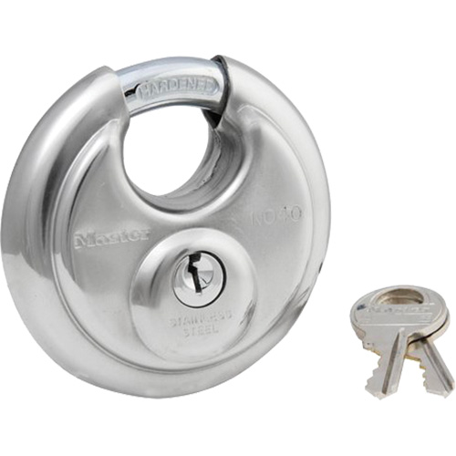 Shrouded Disc Padlock, Silver, Keyed Different, Stainless Steel, 2-3/4" Width Moffatt Supply & Specialties