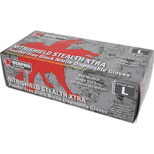 NitriShield Stealth Extra Disposable Gloves, Large, Nitrile, 6-mil, Powder-Free, Black Moffatt Supply & Specialties