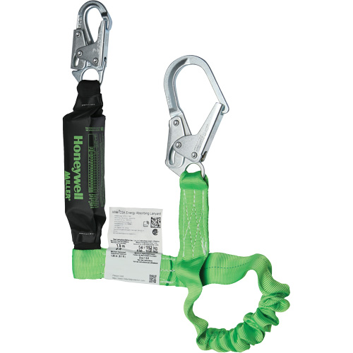 Miller&reg; StretchStop&reg; Shock-Absorbing Lanyard, 6', Locking Rebar Hook Center, Locking Snap Hook Leg Ends, Polyester Moffatt Supply & Specialties