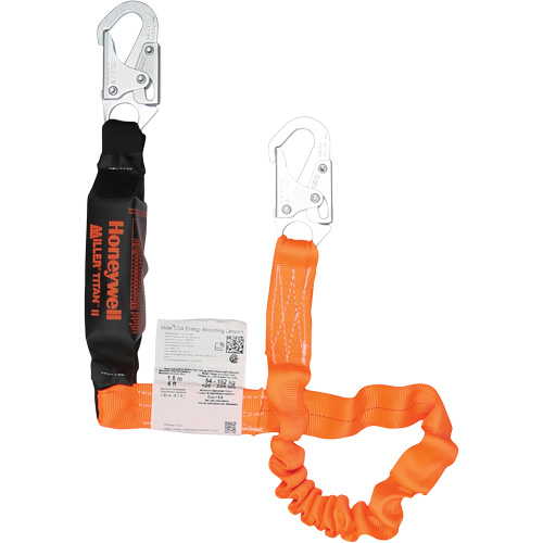 Titan Energy-Absorbing Lanyard, 6', Locking Snap Hook Center, Locking Snap Hook Leg Ends, Polyester Moffatt Supply & Specialties