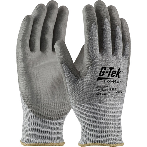 G-Tek&reg; PolyKor&reg; Cut Resistant Gloves, Size Small, 13 Gauge, Polyurethane Coated, Polyethylene Shell, ASTM ANSI Level A4/EN 388 Level 5/EN 388 Level D Moffatt Supply & Specialties