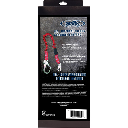Longe amortisseuse interne ShockSorb, 6', Point d'ancrage &agrave; Crochet mousqueton, Crochet mousqueton aux jambes, Polyester Moffatt Supply & Specialties