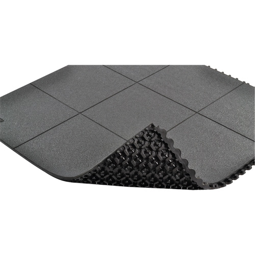 Cushion-Ease&reg; Interlocking Anti-Fatigue Mat, Pebbled, 3' x 3' x 3/4", Black, Natural Rubber Moffatt Supply & Specialties