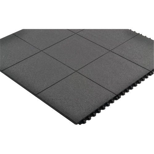 Cushion-Ease&reg; Interlocking Anti-Fatigue Mat, Pebbled, 3' x 3' x 3/4", Black, Natural Rubber Moffatt Supply & Specialties