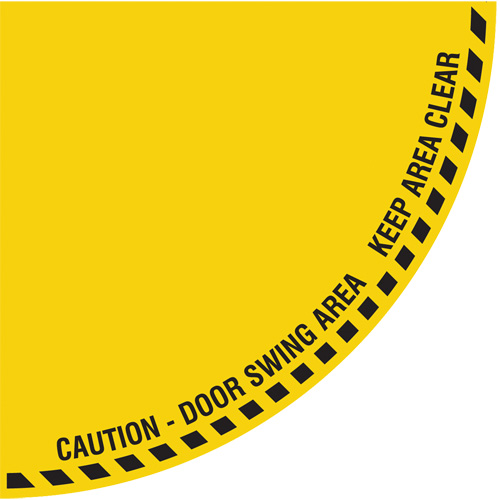 "Caution" Quarter Circle Swing Door Floor Sign, Adhesive, English with Pictogram Moffatt Supply & Specialties