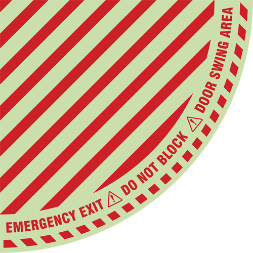"Emergency Exit" Quarter Circle Swing Door Floor Sign, Adhesive, English with Pictogram Moffatt Supply & Specialties