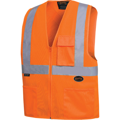 6962 Zipper Front Safety Vest with 2" Tape, High Visibility Orange, Medium, Polyester Moffatt Supply & Specialties