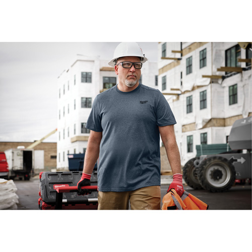 Hybrid Work Tee Shirt, Men's, Small, Blue Moffatt Supply & Specialties