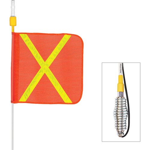 Tiges de s&eacute;curit&eacute; tout-temps de s&eacute;rie lourde avec lumi&egrave;re DEL constante Safety Whip, Fixation Ressort, Hauteur 10', Orange avec X r&eacute;fl&eacute;chissant Moffatt Supply & Specialties