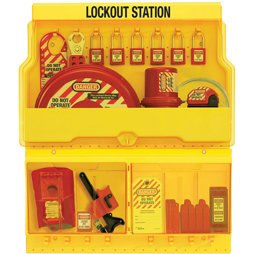 Station de cadenassage pour vannes et appareils &eacute;lectriques de luxe standard, Cadenas Thermoplastique, Capacit&eacute; de 32, Cadenas Compris Moffatt Supply & Specialties