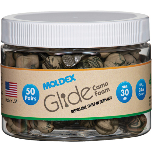 Glide&reg; Camo Foam Earplugs, Bulk - Canister Moffatt Supply & Specialties