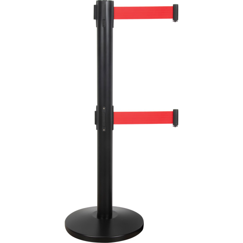 Dual Belt Crowd Control Barrier, Steel, 35" H, Red Tape, 7' Tape Length Moffatt Supply & Specialties