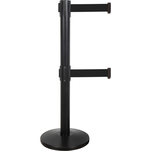 Dual Belt Crowd Control Barrier, Steel, 35" H, Black Tape, 7' Tape Length Moffatt Supply & Specialties