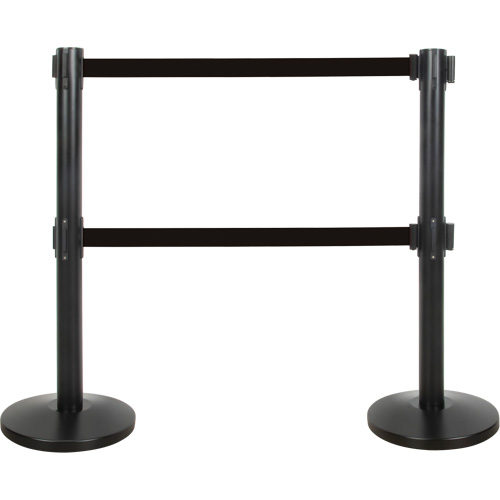 Dual Belt Crowd Control Barrier, Steel, 35" H, Black Tape, 7' Tape Length Moffatt Supply & Specialties