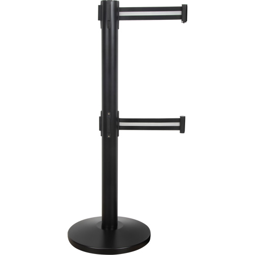 Dual Belt Crowd Control Barrier, Steel, 35" H, Black/White Tape, 7' Tape Length Moffatt Supply & Specialties
