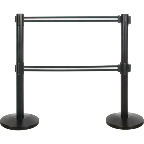 Dual Belt Crowd Control Barrier, Steel, 35" H, Black/White Tape, 7' Tape Length Moffatt Supply & Specialties