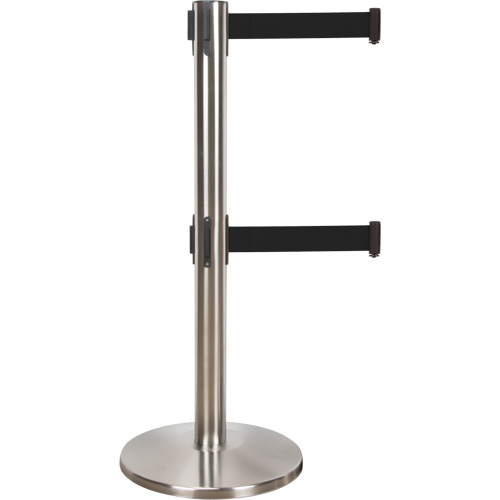 Dual Belt Crowd Control Barrier, Steel, 35" H, Black Tape, 7' Tape Length Moffatt Supply & Specialties