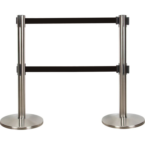 Dual Belt Crowd Control Barrier, Steel, 35" H, Black Tape, 7' Tape Length Moffatt Supply & Specialties
