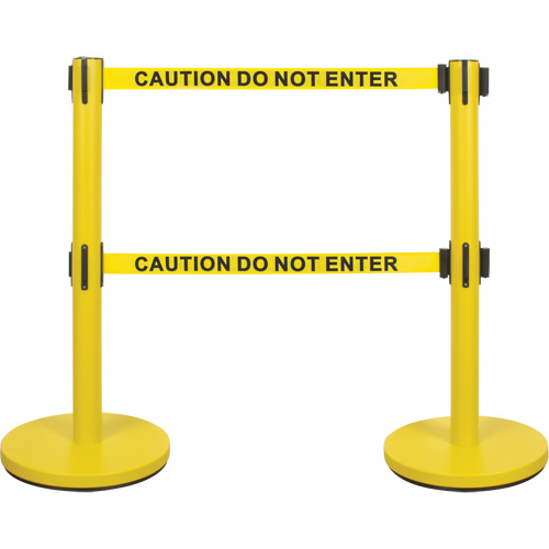 Barri&egrave;re pour le contr&ocirc;le des foules &agrave; courroie double, Acier, 35" h, Ruban Jaune, Longueur du ruban 7' Moffatt Supply & Specialties