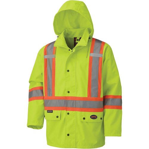 5585A 450D Waterproof Safety Jacket with Detachable Hood, Polyester, High Visibility Lime-Yellow, X-Small Moffatt Supply & Specialties