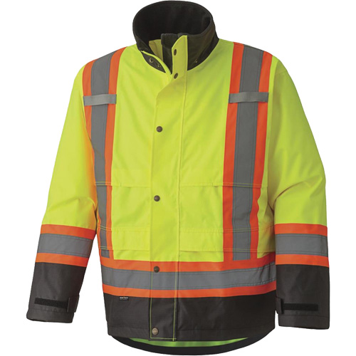5401 300D Trilobal Ripstop Waterproof Safety Jacket, Polyester, Black/High Visibility Lime-Yellow, X-Small Moffatt Supply & Specialties