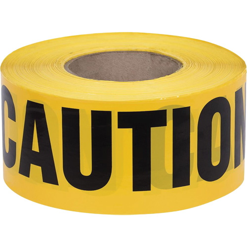 387 Ruban d'avertissement, Anglais, 3" la x 1000' lo, 1,5 mil, Noir sur jaune Moffatt Supply & Specialties