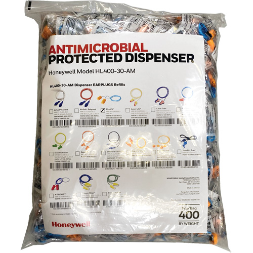 Recharge de bouchons doreille FF-30 pour le distributeur HL400, Vrac - Sac en poly, Avec cordon Moffatt Supply & Specialties