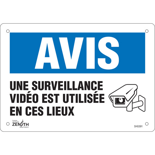 Enseigne  Surveillance vid&eacute;o , 7" x 10", Plastique, Français avec pictogramme Moffatt Supply & Specialties