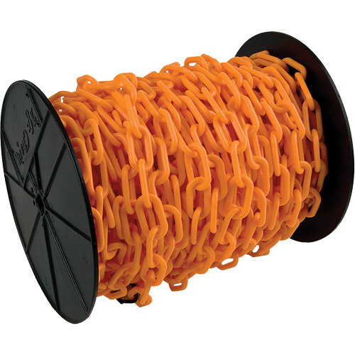 Chaîne de s&eacute;curit&eacute; en plastique robuste, Orange, Maillon de 2", 100' de long Moffatt Supply & Specialties