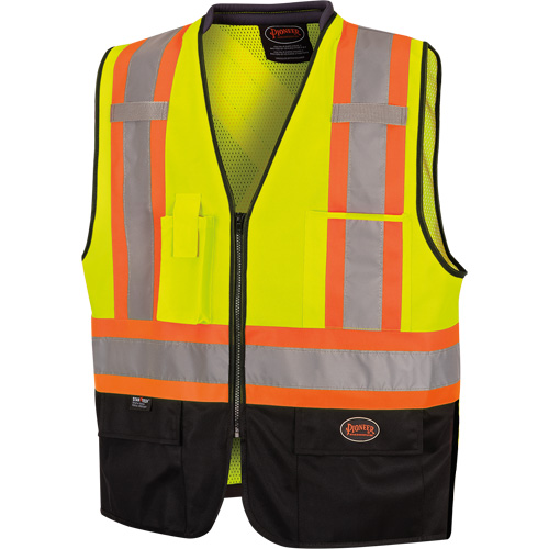 6895 High-Visibility Zip Front Bi-Colour Safety Vest, Black/High Visibility Lime-Yellow, 2X-Large/3X-Large, Polyester Moffatt Supply & Specialties