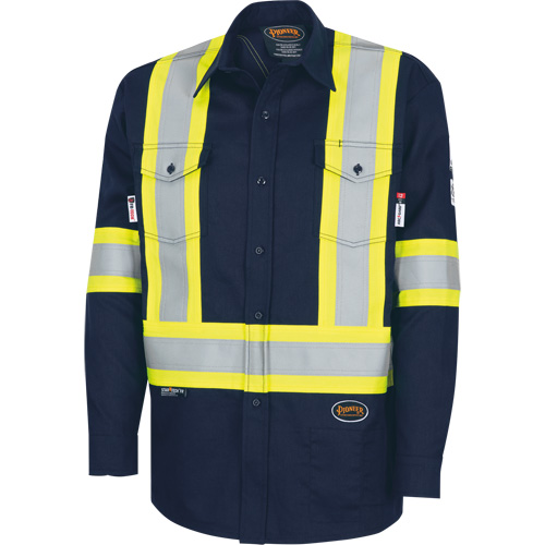 7742SF FR-TECH&reg; High-Visibility 88/12 Arc-Rated Safety Shirt, Small, Navy Blue Moffatt Supply & Specialties