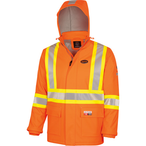 5884 Flash-Gard&reg; FR/Arc-Rated Waterproof Jacket with Hood, Small, High Visibility Orange, 51 cal/cm² Moffatt Supply & Specialties