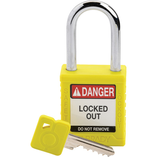 Cadenas de verrouillage Velocity, Jaune, Cl&eacute;s diff&eacute;rentes, Nylon, Largeur de 1-1/2" Moffatt Supply & Specialties