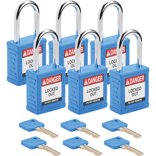 Cadenas de verrouillage Velocity, Bleu, Cl&eacute;s diff&eacute;rentes, Nylon, Largeur de 1-1/2" Moffatt Supply & Specialties