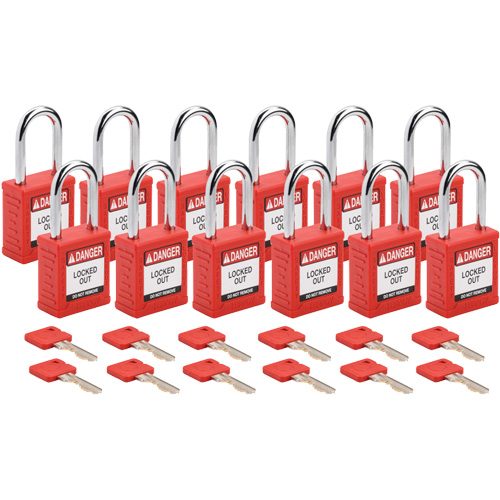 Cadenas de verrouillage Velocity, Rouge, Cl&eacute;s identiques, Nylon, Largeur de 1-1/2" Moffatt Supply & Specialties