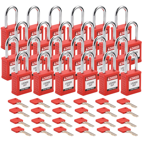 Cadenas de verrouillage Velocity, Rouge, Cl&eacute;s identiques, Nylon, Largeur de 1-1/2" Moffatt Supply & Specialties