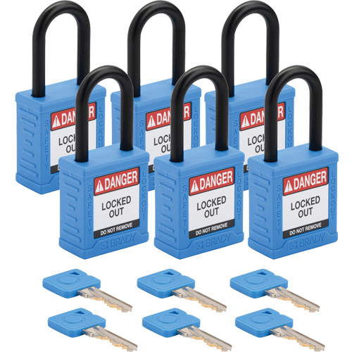 Cadenas de verrouillage Velocity, Bleu, Cl&eacute;s diff&eacute;rentes, Nylon, Largeur de 1-1/2" Moffatt Supply & Specialties