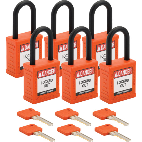 Cadenas de verrouillage Velocity, Orange, Cl&eacute;s diff&eacute;rentes, Nylon, Largeur de 1-1/2" Moffatt Supply & Specialties