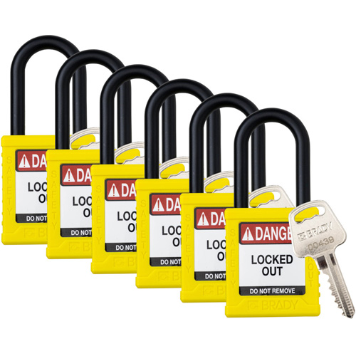 Velocity Lockout Padlocks, Yellow, Keyed Alike, Nylon, 1-1/2" Width Moffatt Supply & Specialties