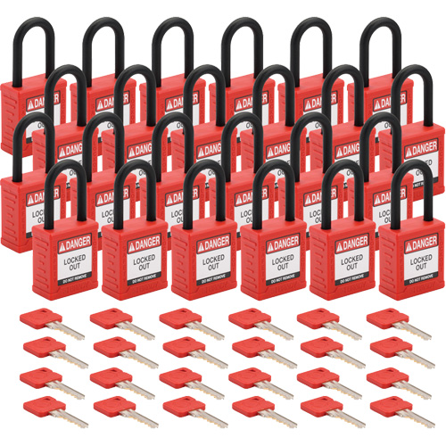 Cadenas de verrouillage Velocity, Rouge, Cl&eacute;s diff&eacute;rentes, Nylon, Largeur de 1-1/2" Moffatt Supply & Specialties