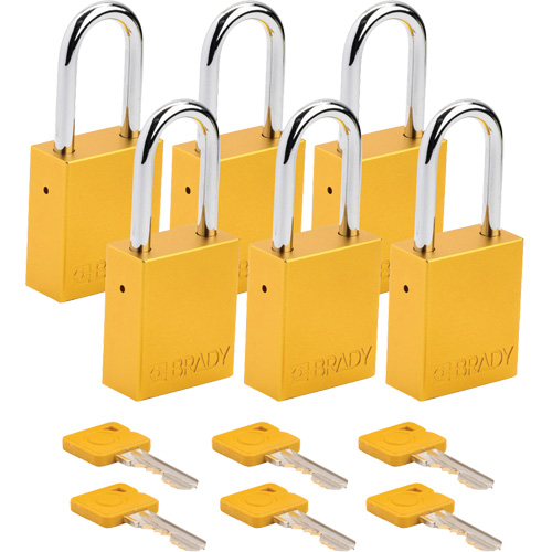 Velocity Lockout Padlocks, Yellow, Keyed Alike, Aluminum, 1-1/2" Width Moffatt Supply & Specialties