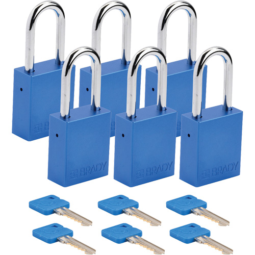 Cadenas de verrouillage Velocity, Bleu, Cl&eacute;s diff&eacute;rentes, Aluminium, Largeur de 1-1/2" Moffatt Supply & Specialties