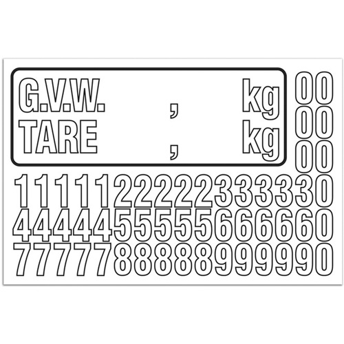Trousse de num&eacute;rotation de la masse brute du v&eacute;hicule (MBV) pour camion, Num&eacute;ros/lettres/ponctuation assortis, Blanc Moffatt Supply & Specialties