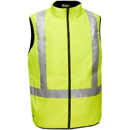 Bisley&reg; X-Back Reversible Puffer Vest, High Visibility Lime-Yellow, Small, Polyester Moffatt Supply & Specialties