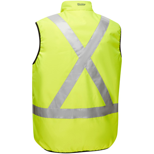 Bisley&reg; X-Back Reversible Puffer Vest, High Visibility Lime-Yellow, Small, Polyester Moffatt Supply & Specialties