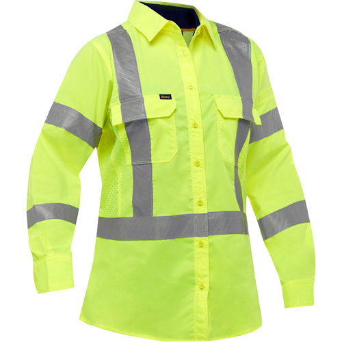 Chemise de travail &agrave; manches longues et X au dos Bisley avec X-Airflow pour femmes, Poly-coton, Petit, Jaune lime haute visibilit&eacute; Moffatt Supply & Specialties