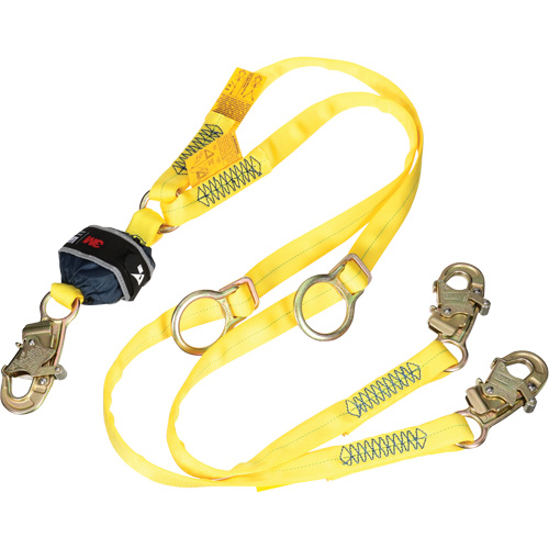 Twin-Leg Tie-Back Web Shock-Absorbing Lanyard, 6', Snap Hook Center, Snap Hook Leg Ends, Polyester Moffatt Supply & Specialties