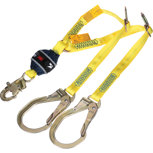 Twin-Leg Tie-Back Web Shock-Absorbing Lanyard, 4', Rebar Hook Center, Snap Hook Leg Ends, Polyester Moffatt Supply & Specialties