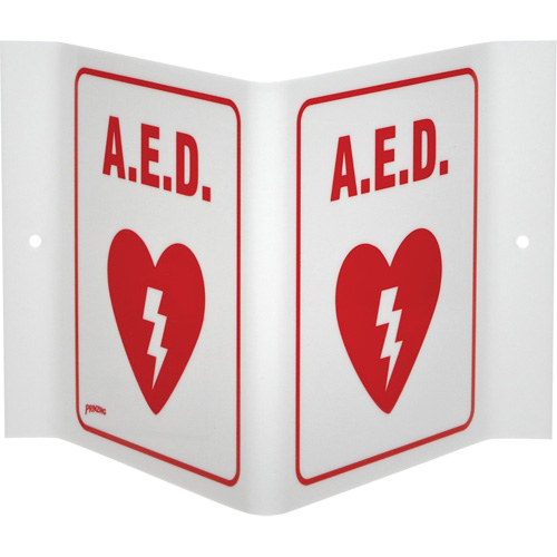 Enseigne "A.E.D." en V, 6" x 9", Acrylique, Anglais avec pictogramme Moffatt Supply & Specialties